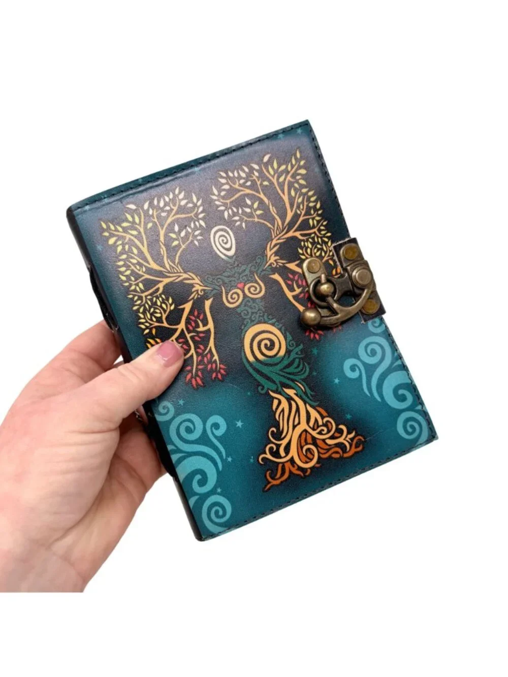Tree of Life Goddess Leather Journal Lock Clasp Handmade Deckle‎ Paper